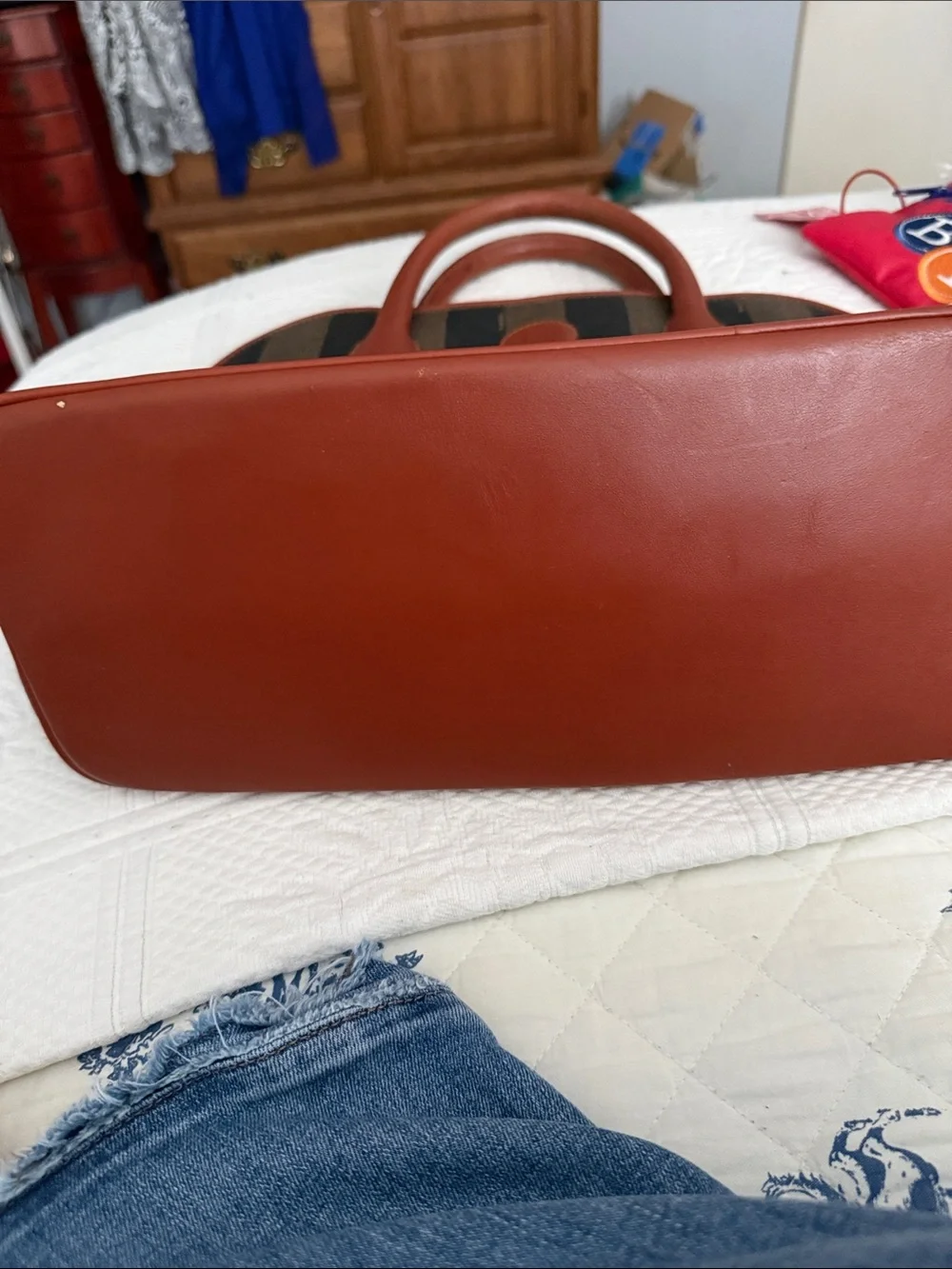 Fendi Women’s Striped Dome Satchel in Brown and Black with Tan Handles